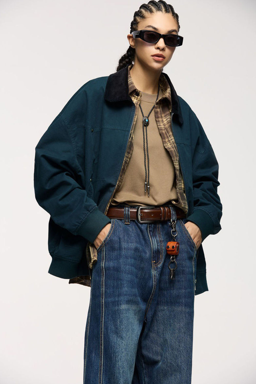 Retro Color-Block Corduroy Detroit Jacket with Flip Collar