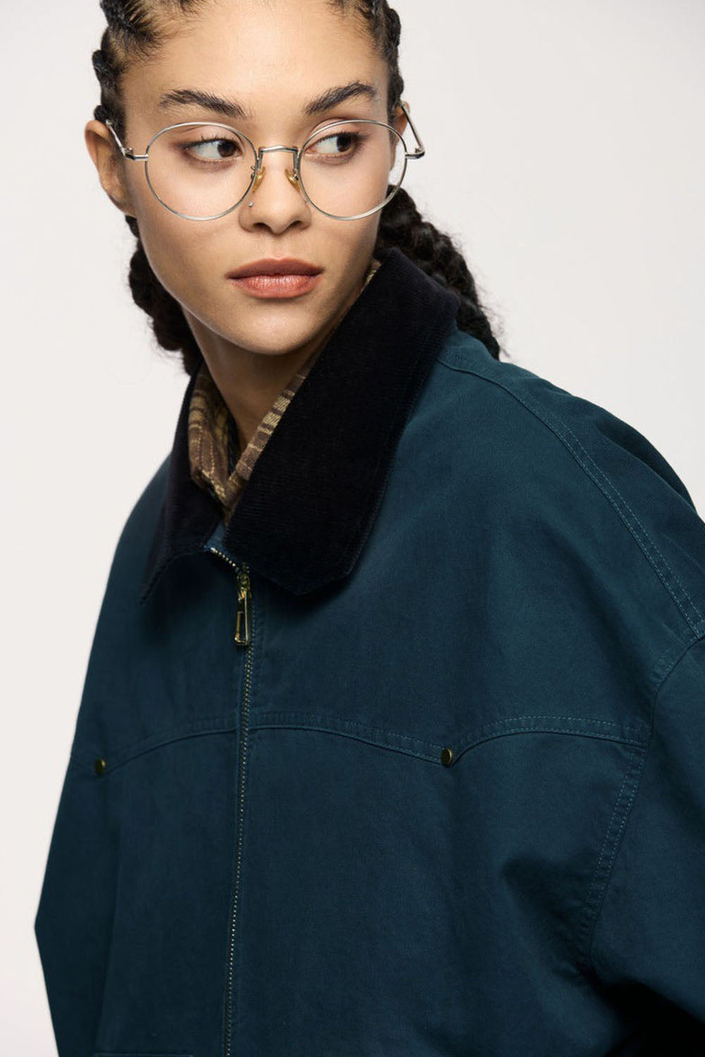 Retro Color-Block Corduroy Detroit Jacket with Flip Collar