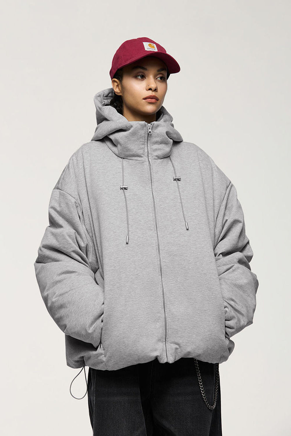 Functional Knit Fabric Down Jacket with 90% Down Fill and Solid Color Hooded Design