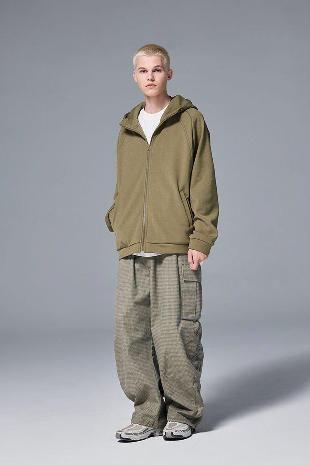 Hydrogen Four-Way Stretch Hooded Jacket with Plain Zip-Up Windproof Fleece