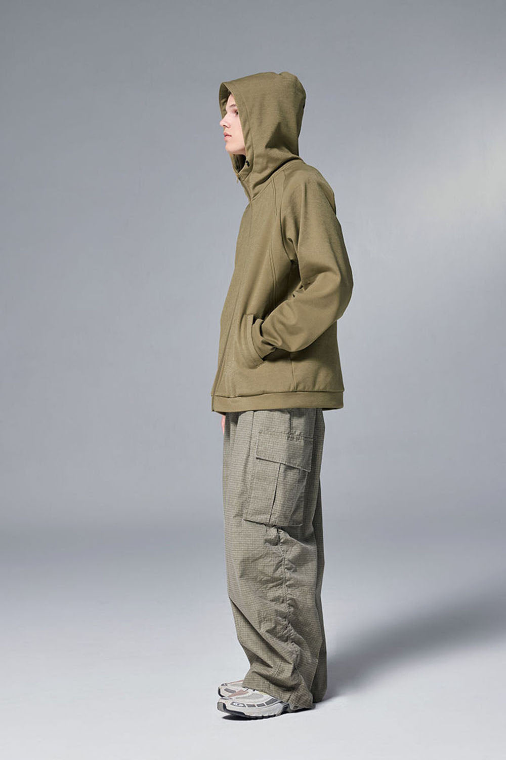 Hydrogen Four-Way Stretch Hooded Jacket with Plain Zip-Up Windproof Fleece