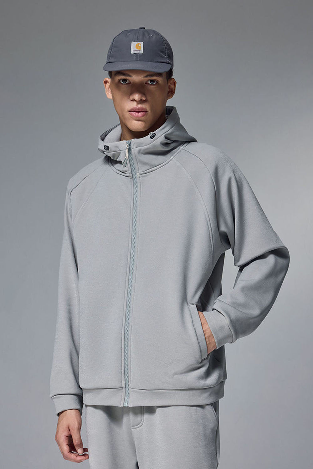 Hydrogen Four-Way Stretch Hooded Jacket with Plain Zip-Up Windproof Fleece