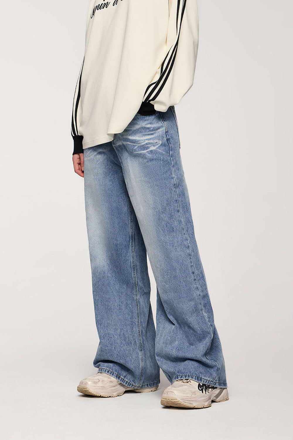 Ripple Wash Floor-Length Streetwear Vintage Jeans