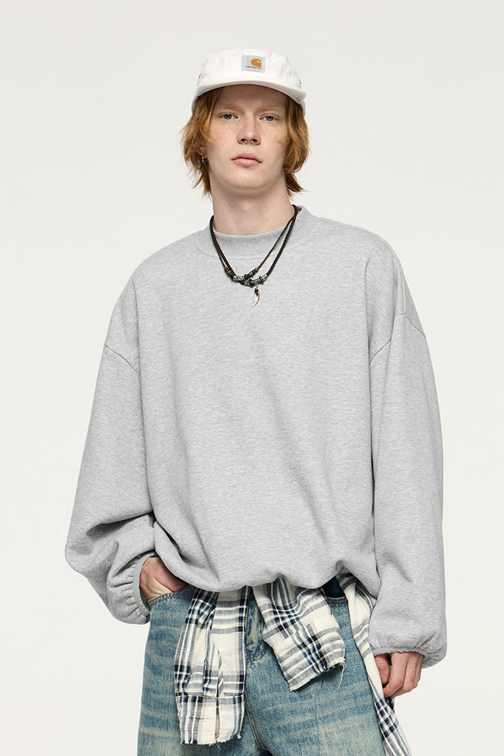 Flame Laminated Fleece Cropped Sweatshirt 325G with Plush Lining and Loose Crewneck