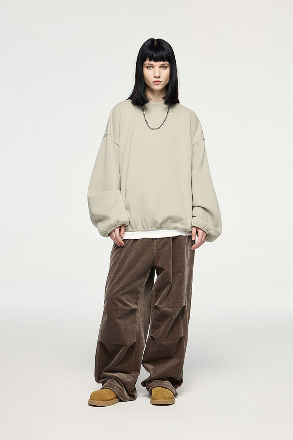 Flame Laminated Fleece Cropped Sweatshirt 325G with Plush Lining and Loose Crewneck