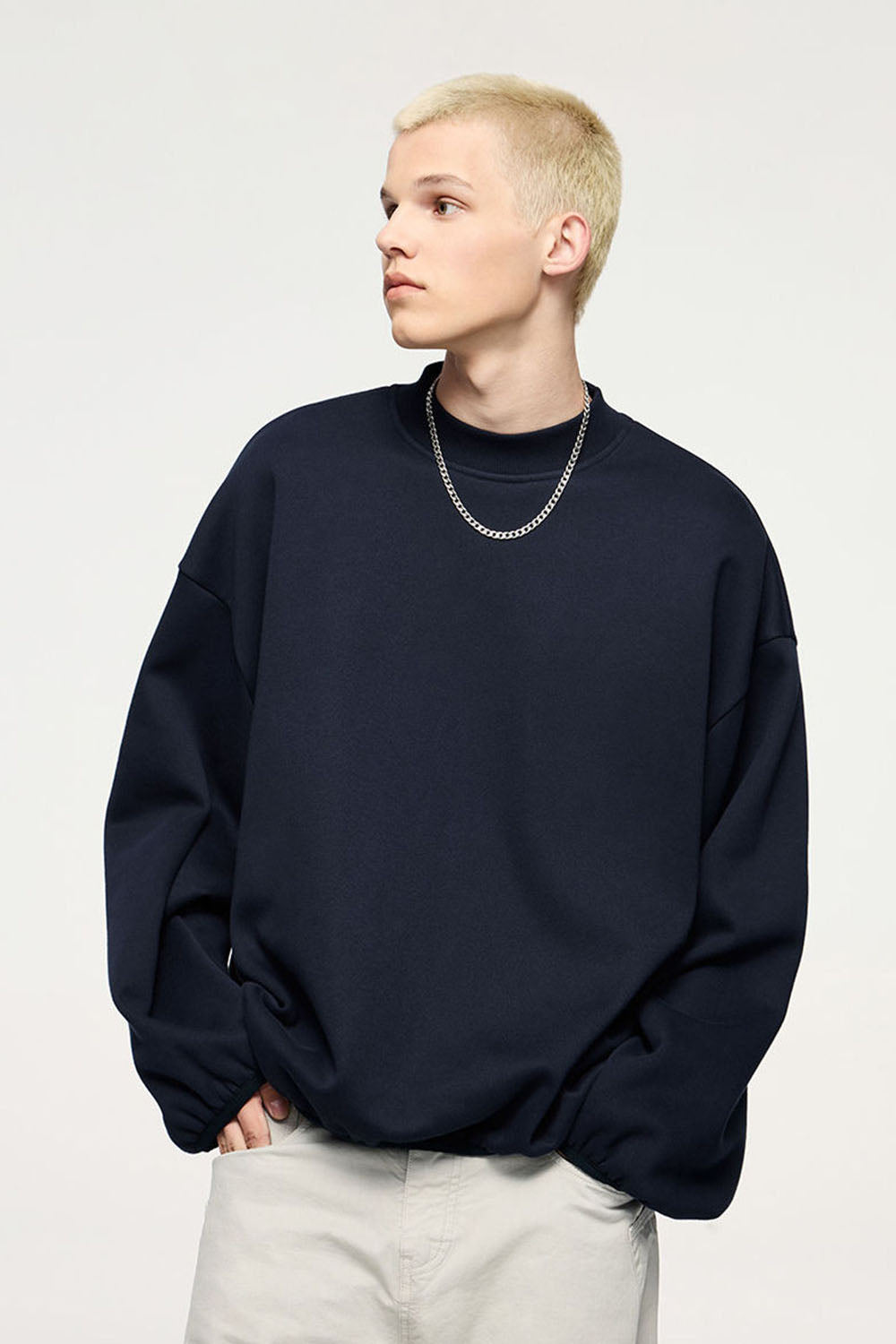 Flame Laminated Fleece Cropped Sweatshirt 325G with Plush Lining and Loose Crewneck