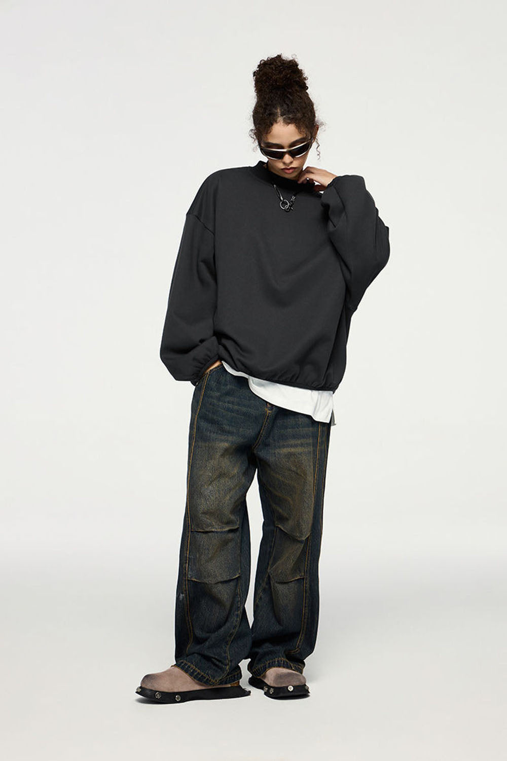 Flame Laminated Fleece Cropped Sweatshirt 325G with Plush Lining and Loose Crewneck