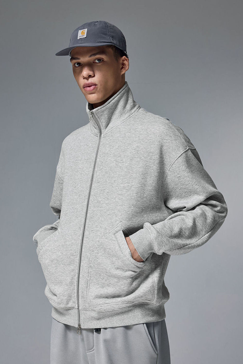 Flame Laminated Fleece High-Neck Jacket with Dual Zipper and Stand-up Collar