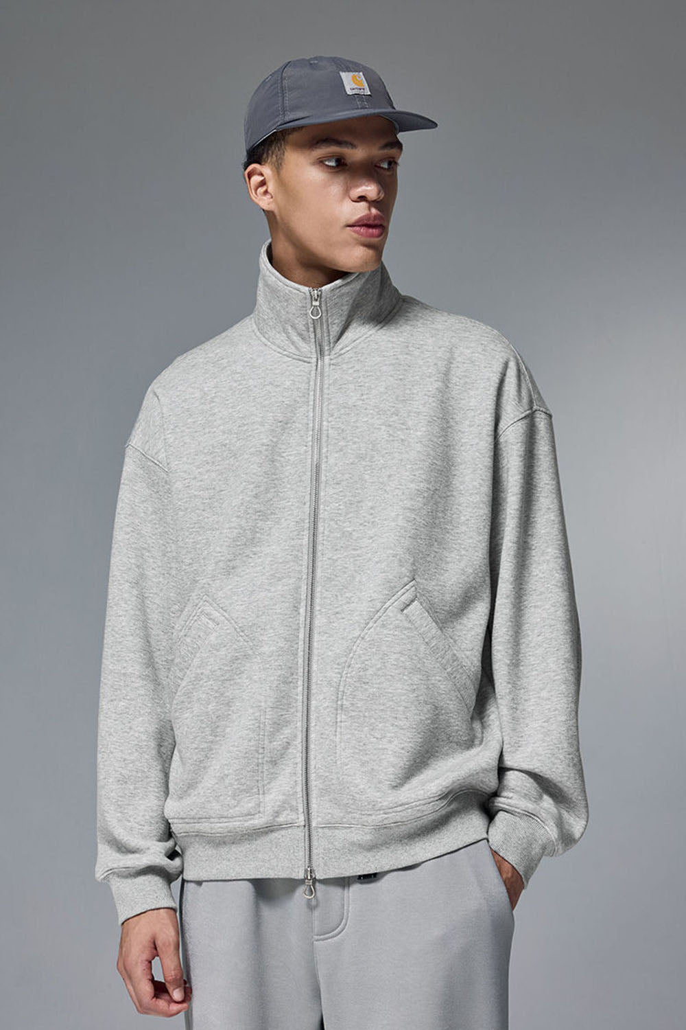 Flame Laminated Fleece High-Neck Jacket with Dual Zipper and Stand-up Collar