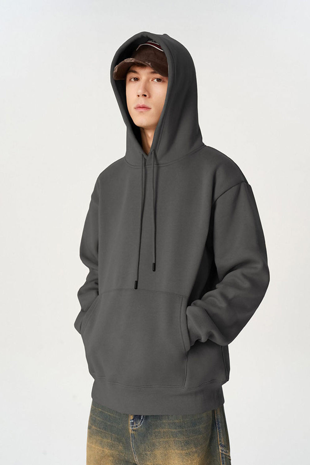 Solid Color 350g Fleece Hoodie with Plush Lining