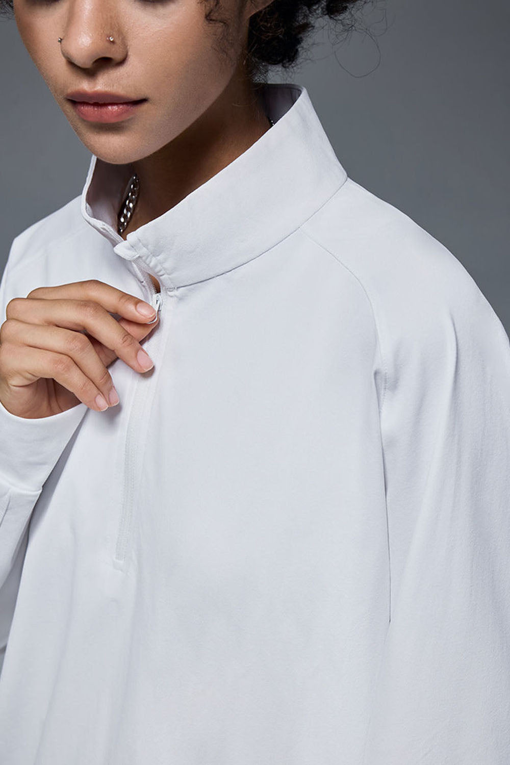 Quick-Dry Solid Color Long Sleeve T-Shirt with Half-Zip Stand Collar for Outdoor Cycling and Sports