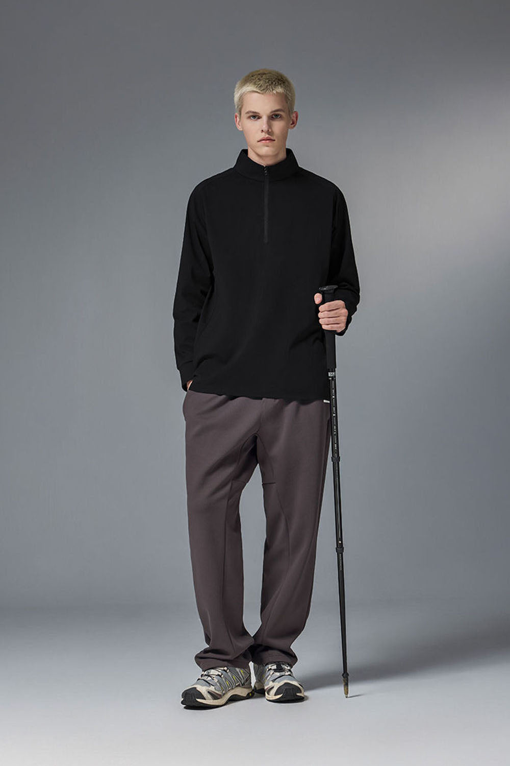 Quick-Dry Solid Color Long Sleeve T-Shirt with Half-Zip Stand Collar for Outdoor Cycling and Sports