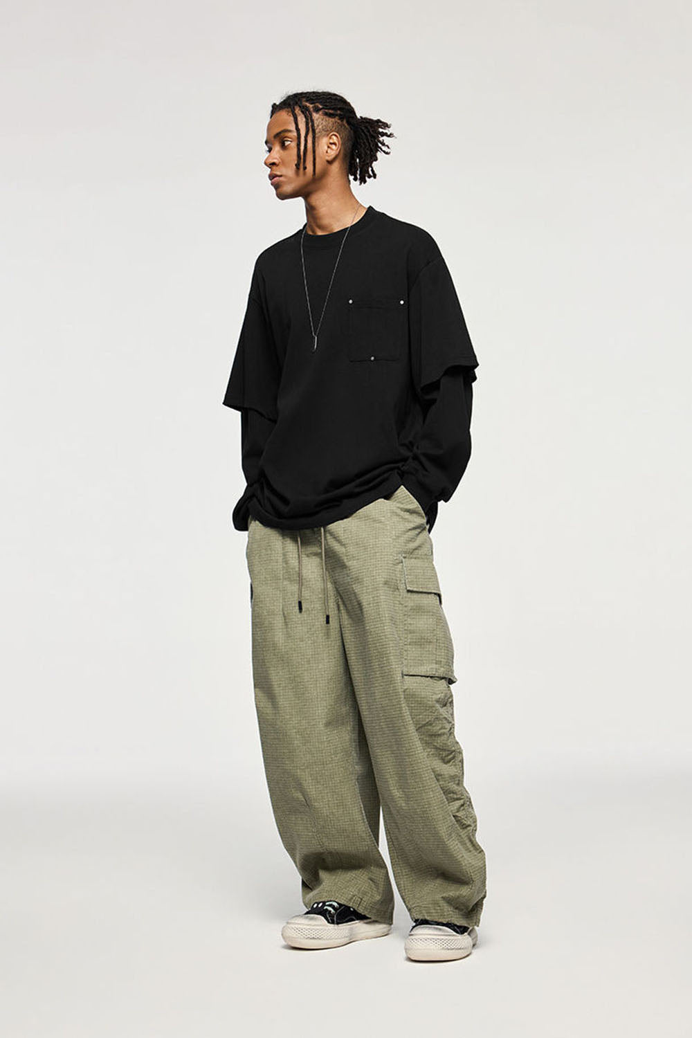 Heavyweight 265g Two-Layer Long Sleeve T-Shirt with Screw Rivet Pocket