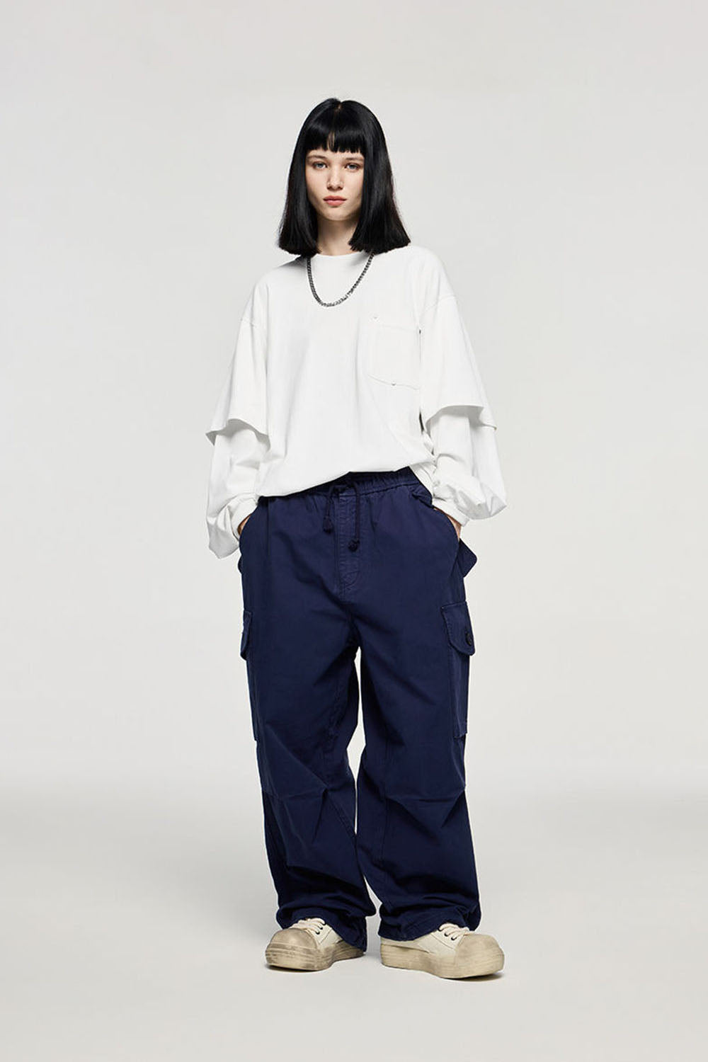 Heavyweight 265g Two-Layer Long Sleeve T-Shirt with Screw Rivet Pocket