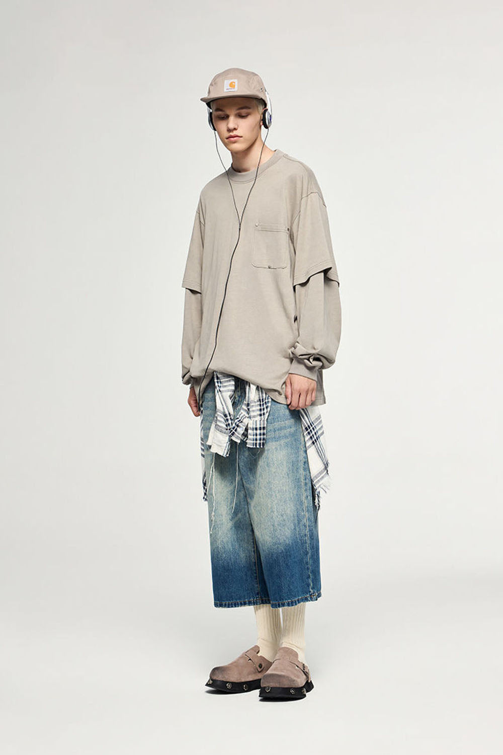 Heavyweight 265g Two-Layer Long Sleeve T-Shirt with Screw Rivet Pocket