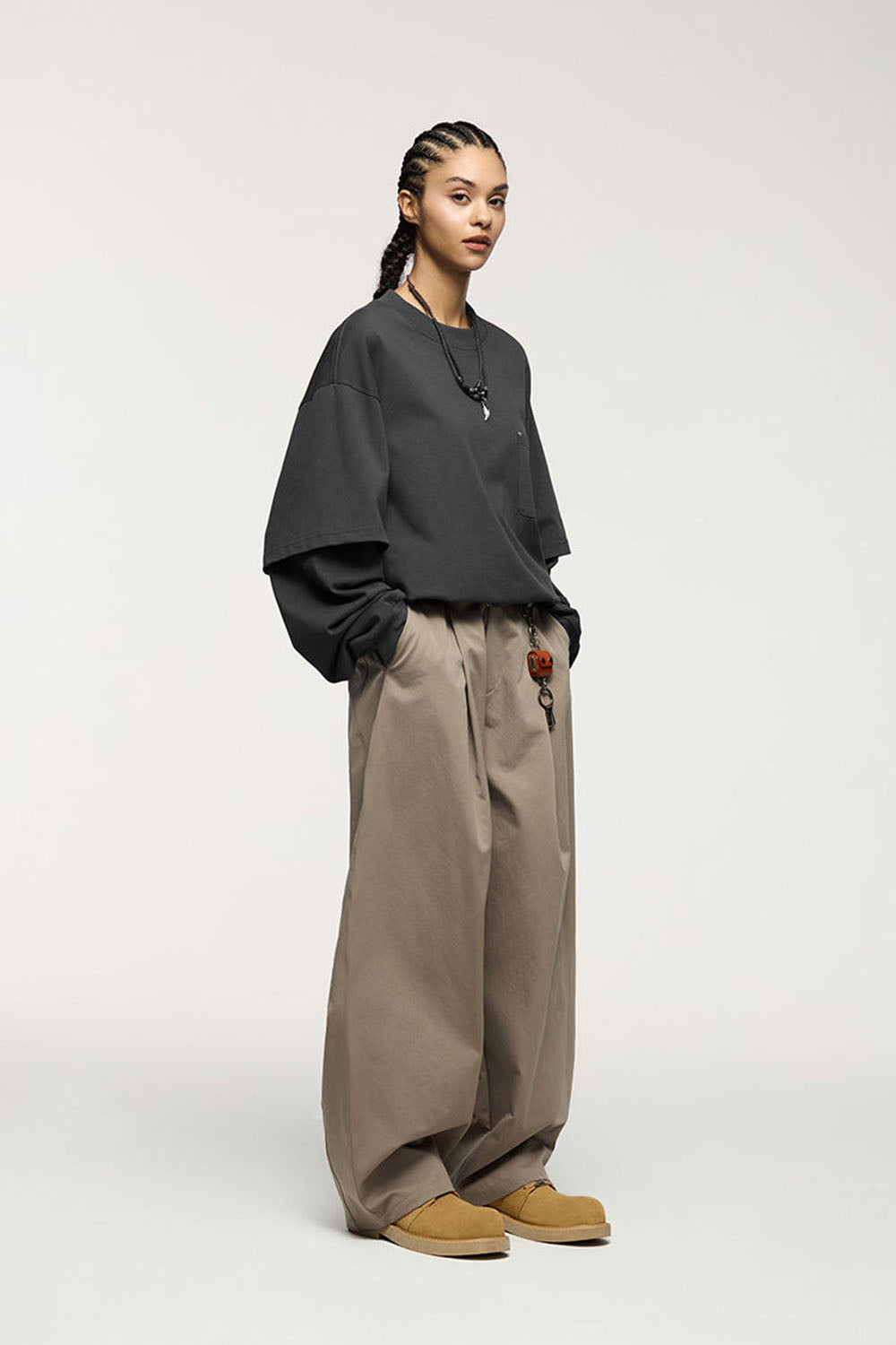 Heavyweight 265g Two-Layer Long Sleeve T-Shirt with Screw Rivet Pocket