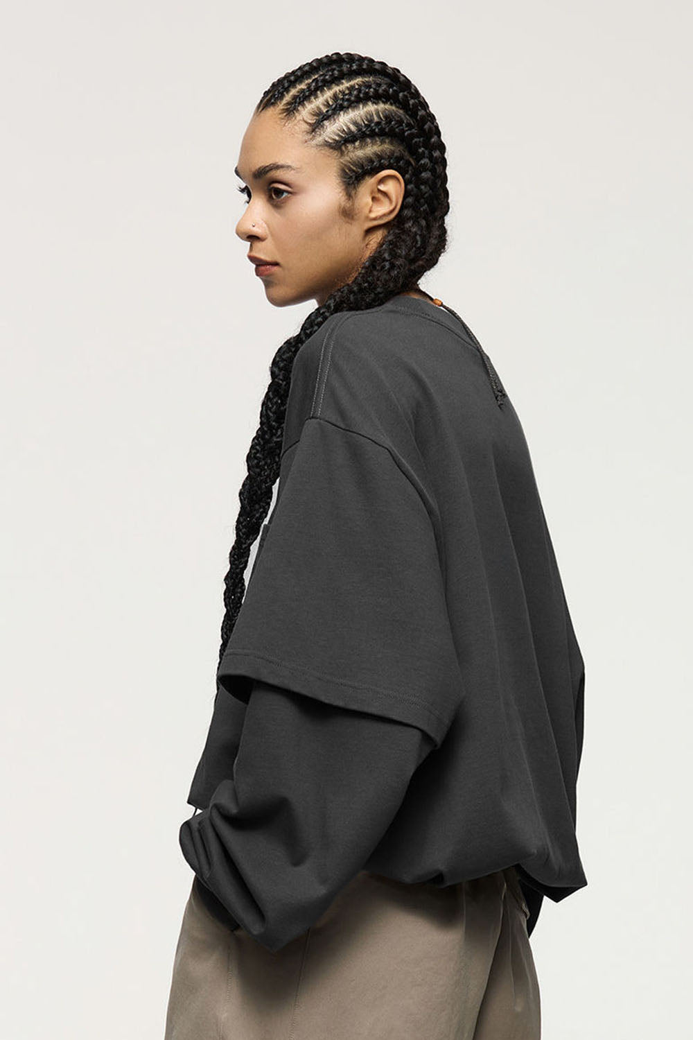 Heavyweight 265g Two-Layer Long Sleeve T-Shirt with Screw Rivet Pocket