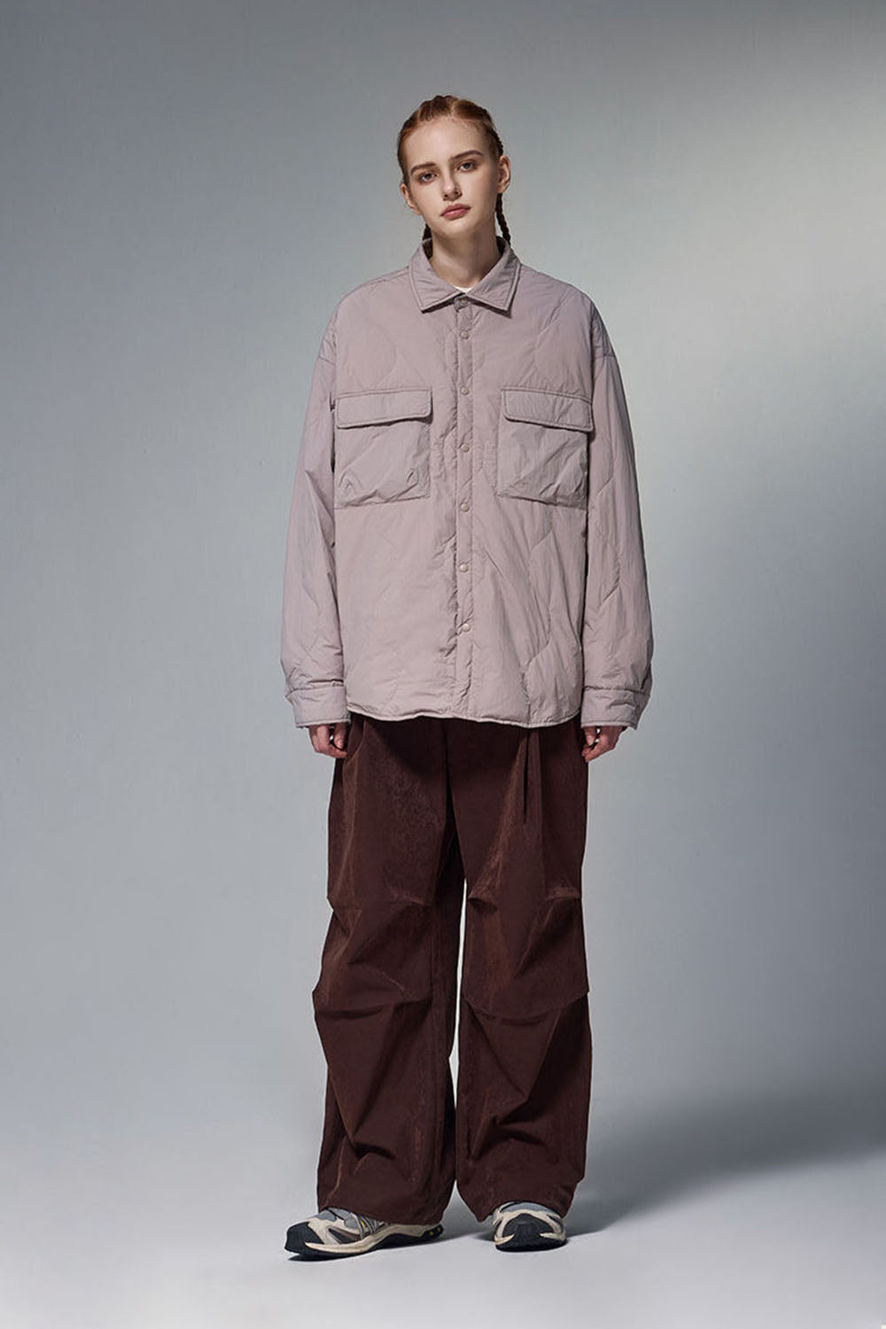 Water-Resistant Gourd Pattern Quilted Down Jacket with 90% Down Fill and Fold-Over Collar