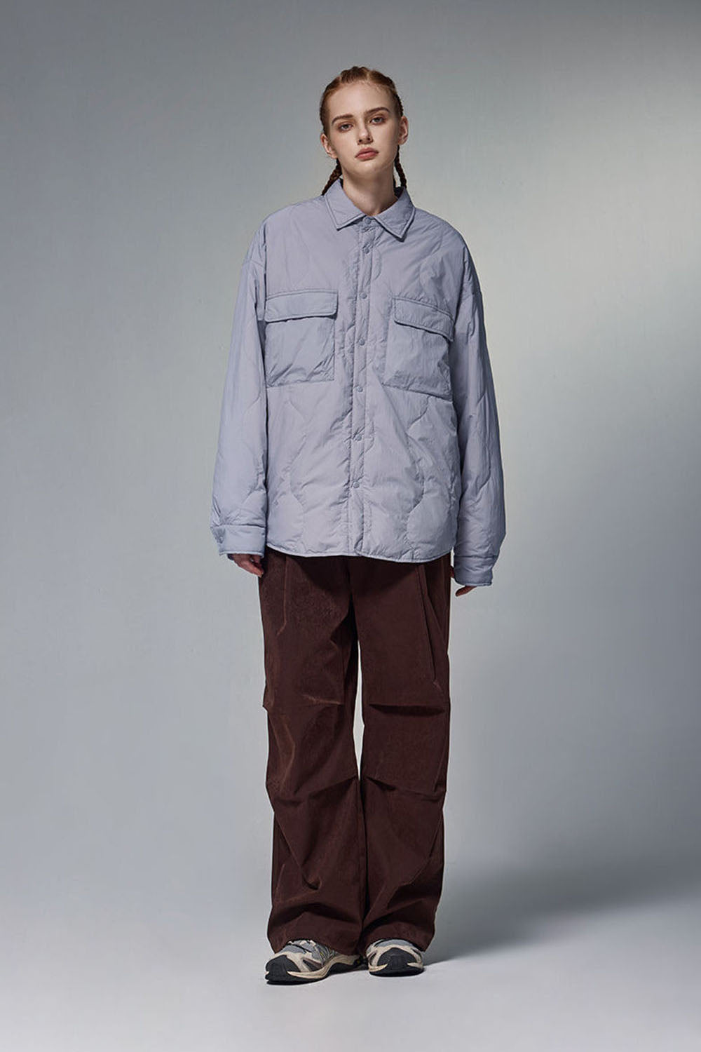 Water-Resistant Gourd Pattern Quilted Down Jacket with 90% Down Fill and Fold-Over Collar