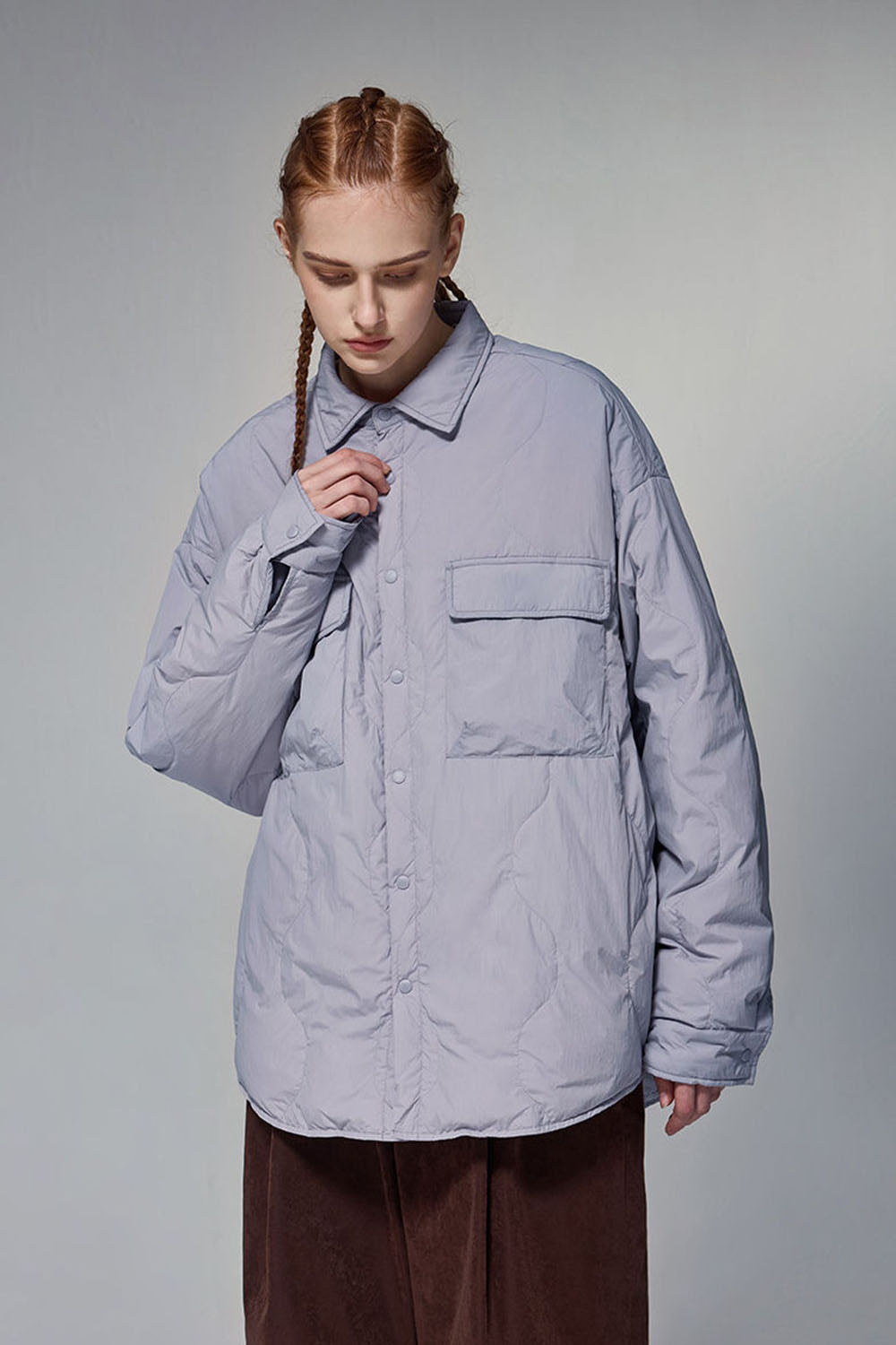 Water-Resistant Gourd Pattern Quilted Down Jacket with 90% Down Fill and Fold-Over Collar