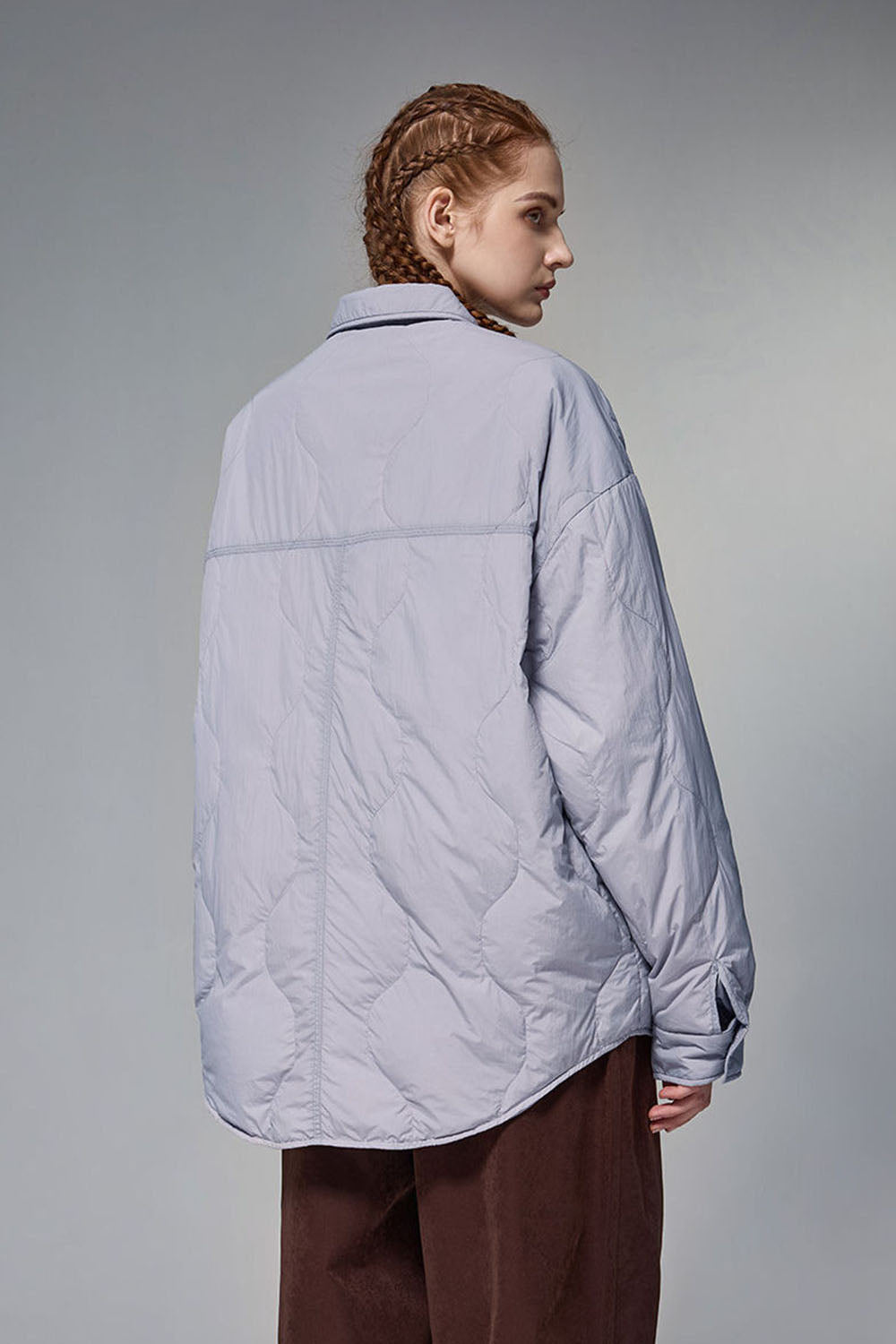 Water-Resistant Gourd Pattern Quilted Down Jacket with 90% Down Fill and Fold-Over Collar