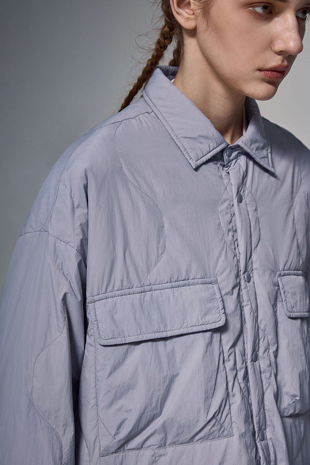 Water-Resistant Gourd Pattern Quilted Down Jacket with 90% Down Fill and Fold-Over Collar