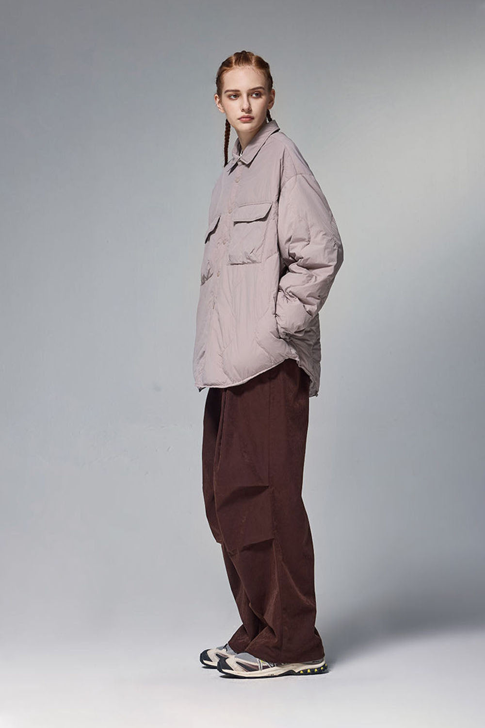 Water-Resistant Gourd Pattern Quilted Down Jacket with 90% Down Fill and Fold-Over Collar