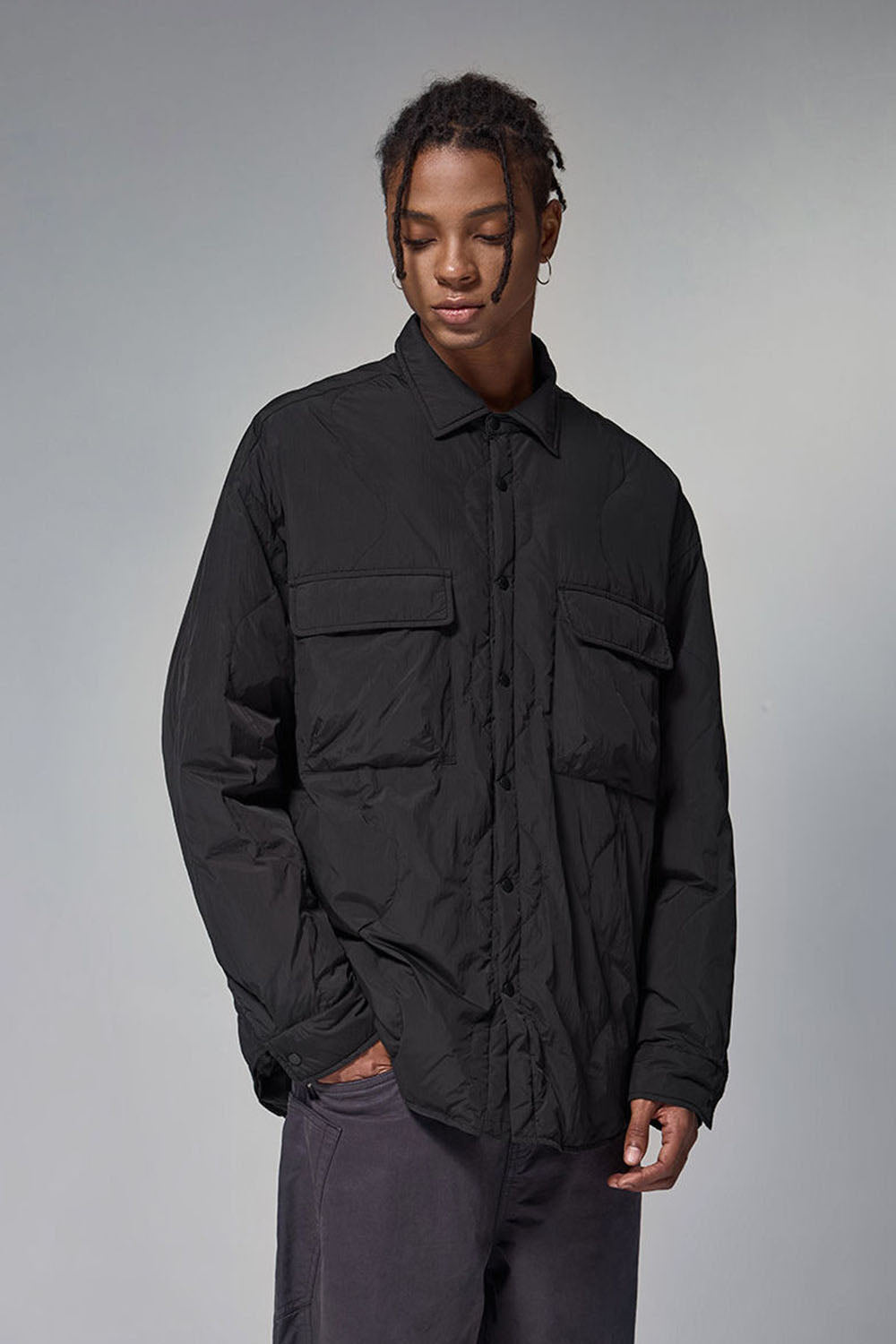 Water-Resistant Gourd Pattern Quilted Down Jacket with 90% Down Fill and Fold-Over Collar