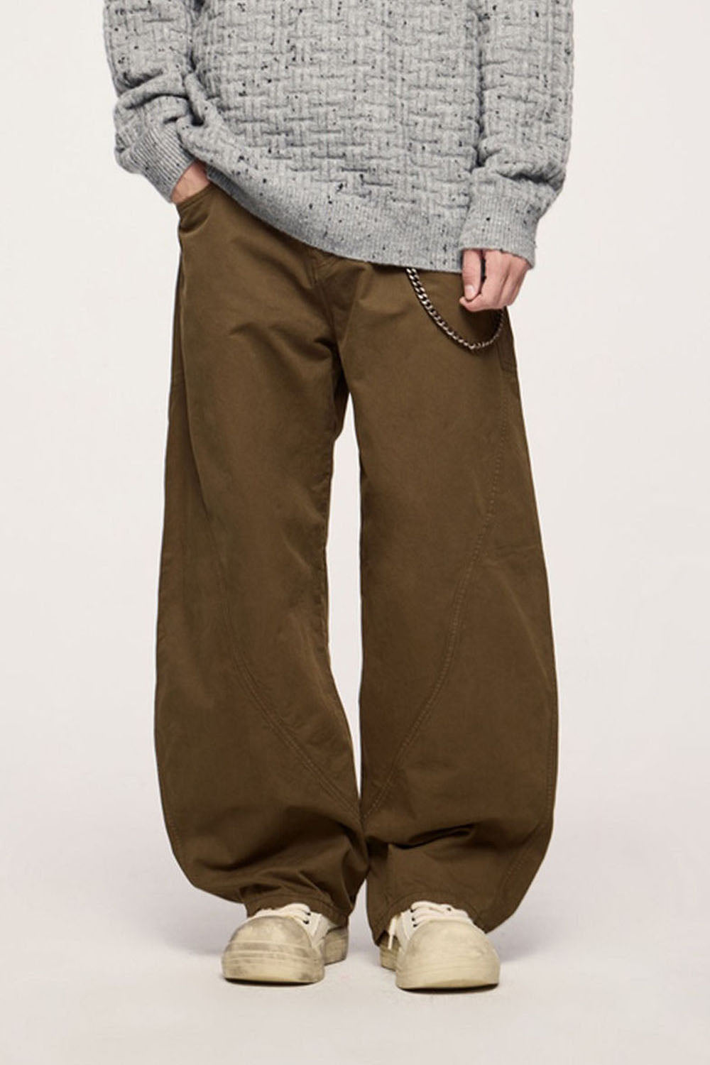 Curved Blade Cotton Utility Pants: Vintage Style Loose Casual Trousers