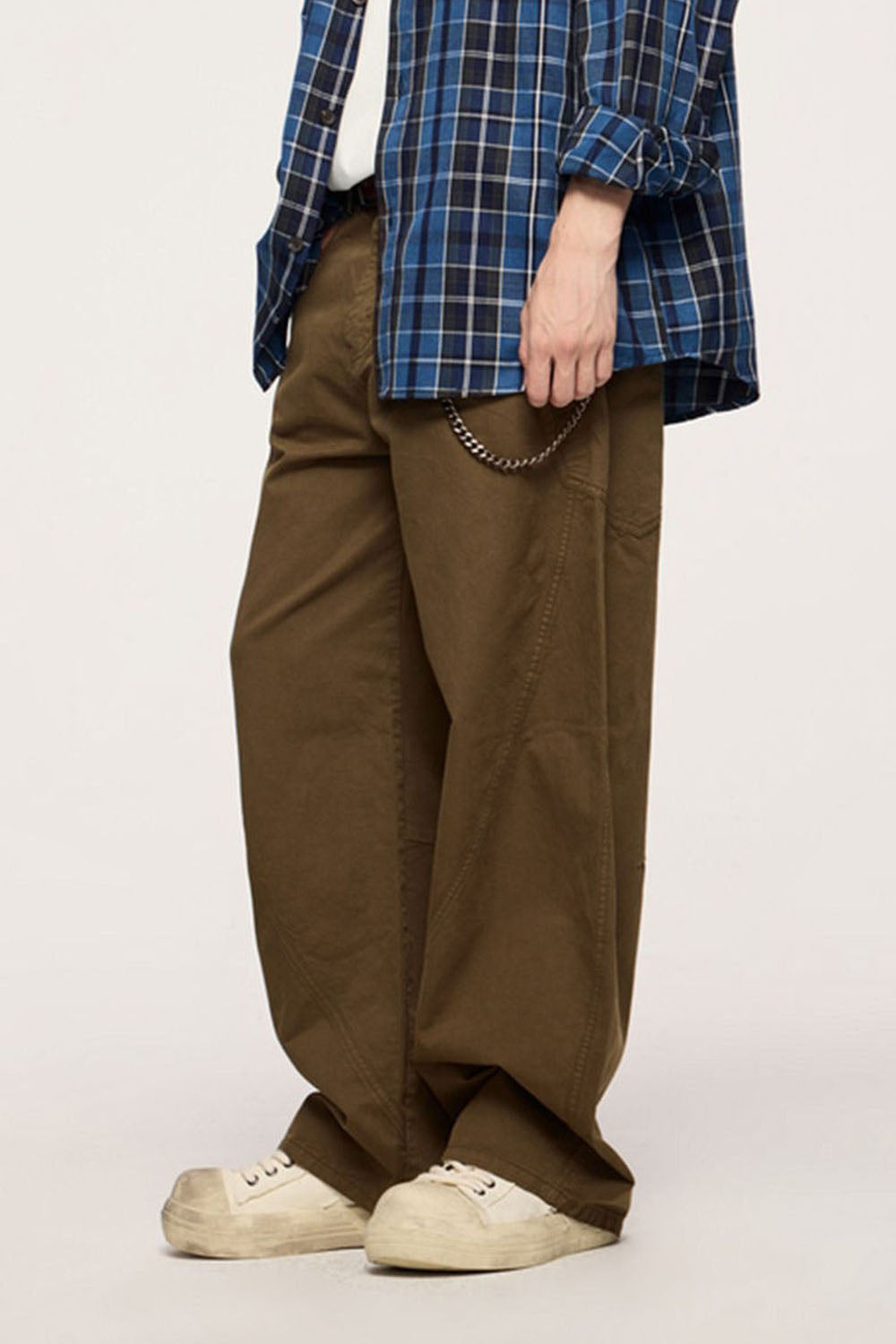 Curved Blade Cotton Utility Pants: Vintage Style Loose Casual Trousers