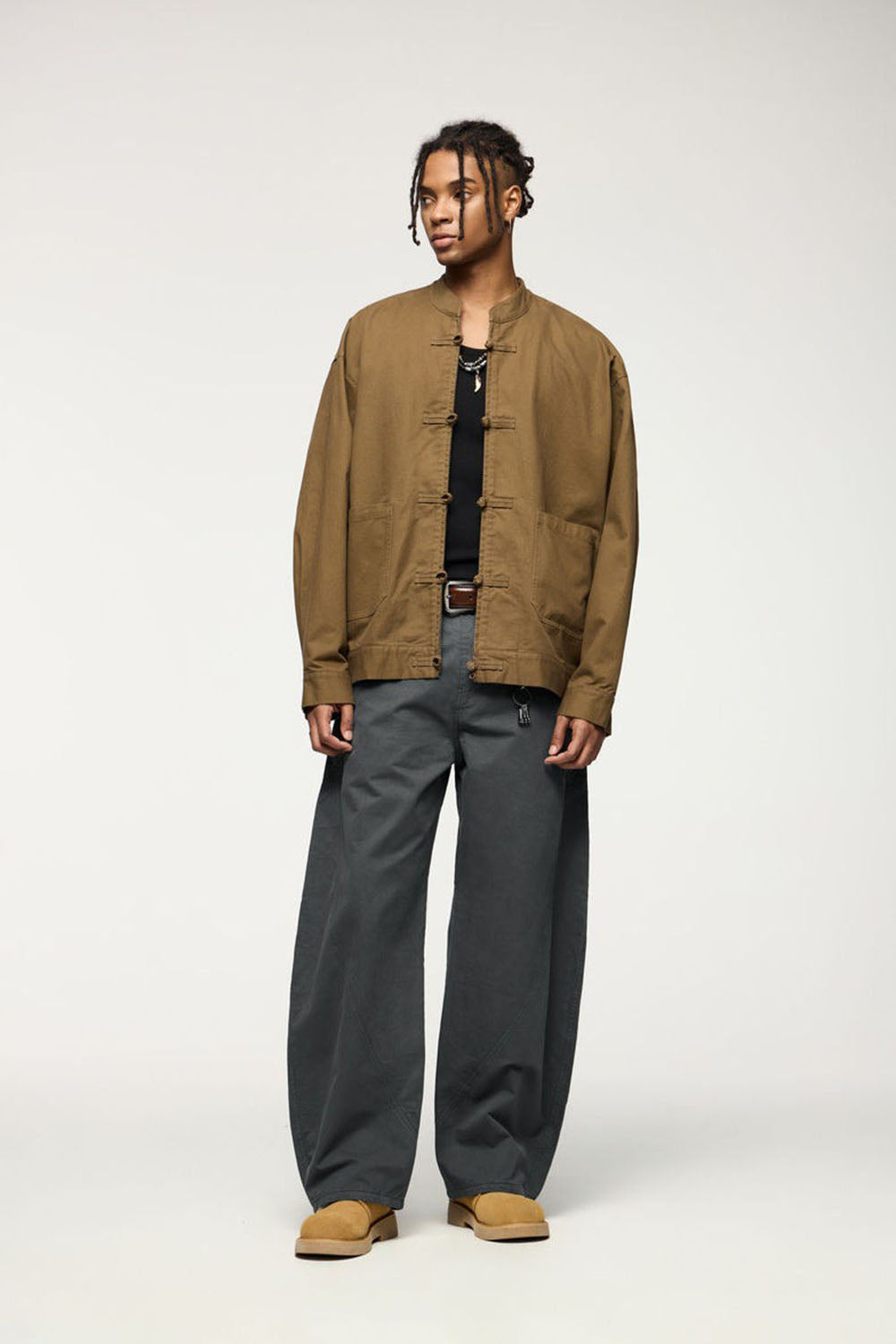 Curved Blade Cotton Utility Pants: Vintage Style Loose Casual Trousers