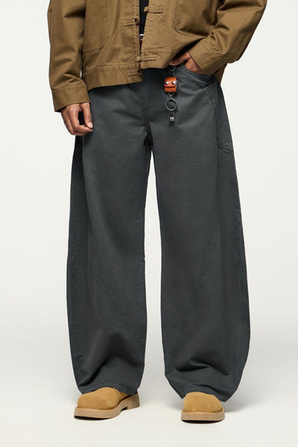 Curved Blade Cotton Utility Pants: Vintage Style Loose Casual Trousers