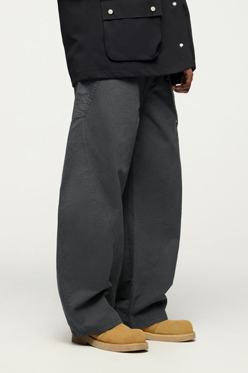 Curved Blade Cotton Utility Pants: Vintage Style Loose Casual Trousers