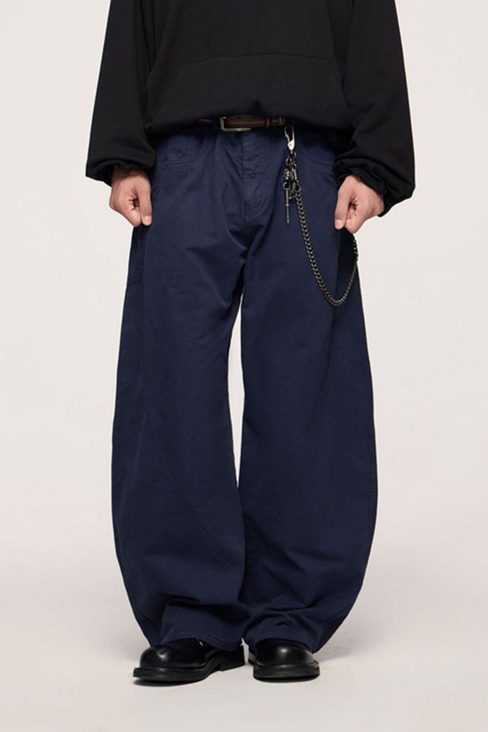 Curved Blade Cotton Utility Pants: Vintage Style Loose Casual Trousers