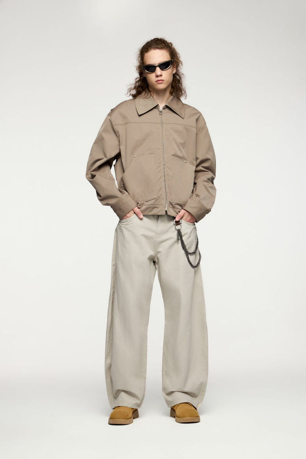 Curved Blade Cotton Utility Pants: Vintage Style Loose Casual Trousers