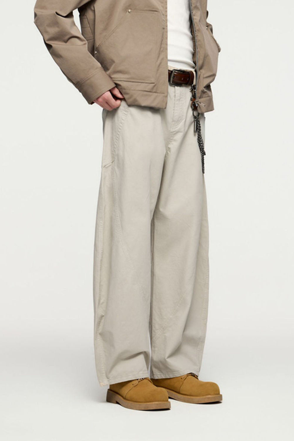 Curved Blade Cotton Utility Pants: Vintage Style Loose Casual Trousers