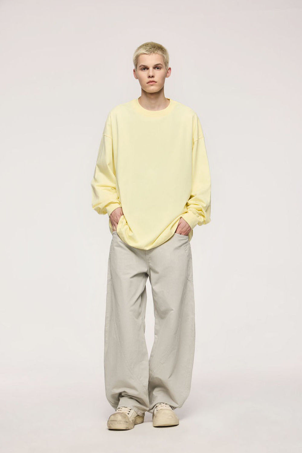 Curved Blade Cotton Utility Pants: Vintage Style Loose Casual Trousers