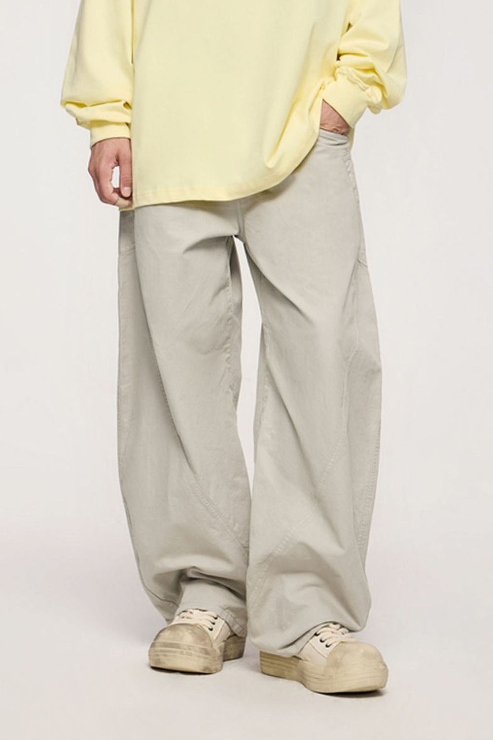 Curved Blade Cotton Utility Pants: Vintage Style Loose Casual Trousers