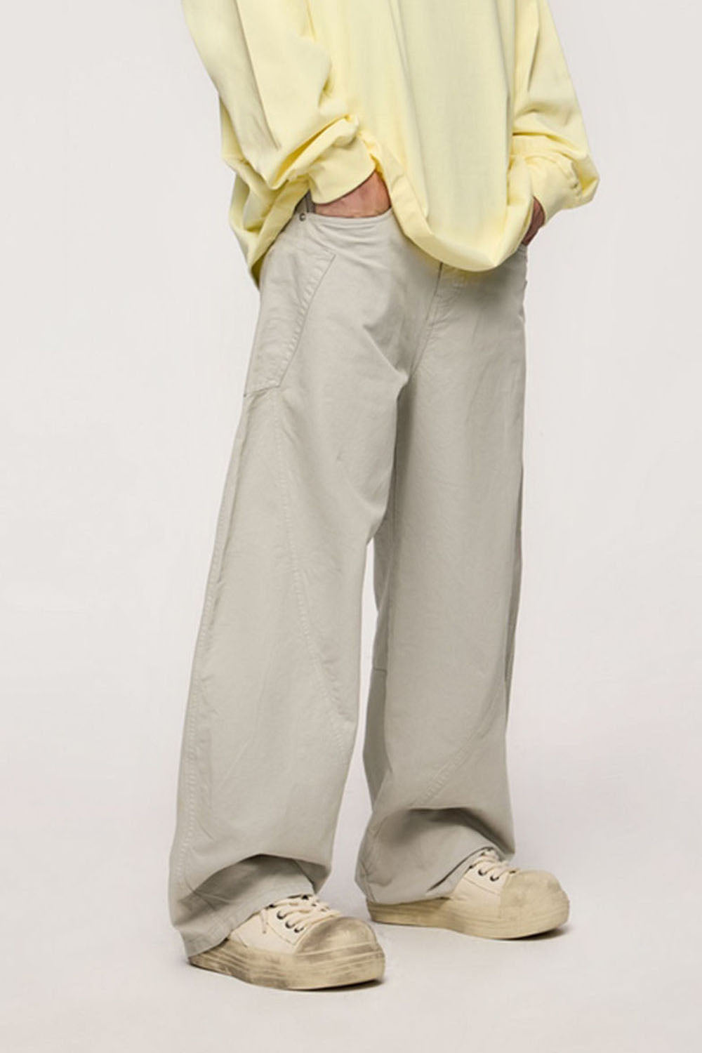 Curved Blade Cotton Utility Pants: Vintage Style Loose Casual Trousers