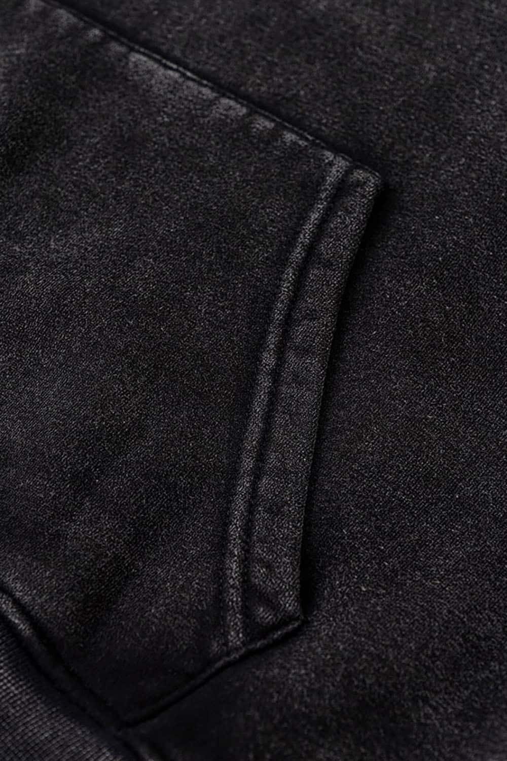 Vintage Washed Fleece-Lined Cropped Hoodie with Drop Shoulder Design