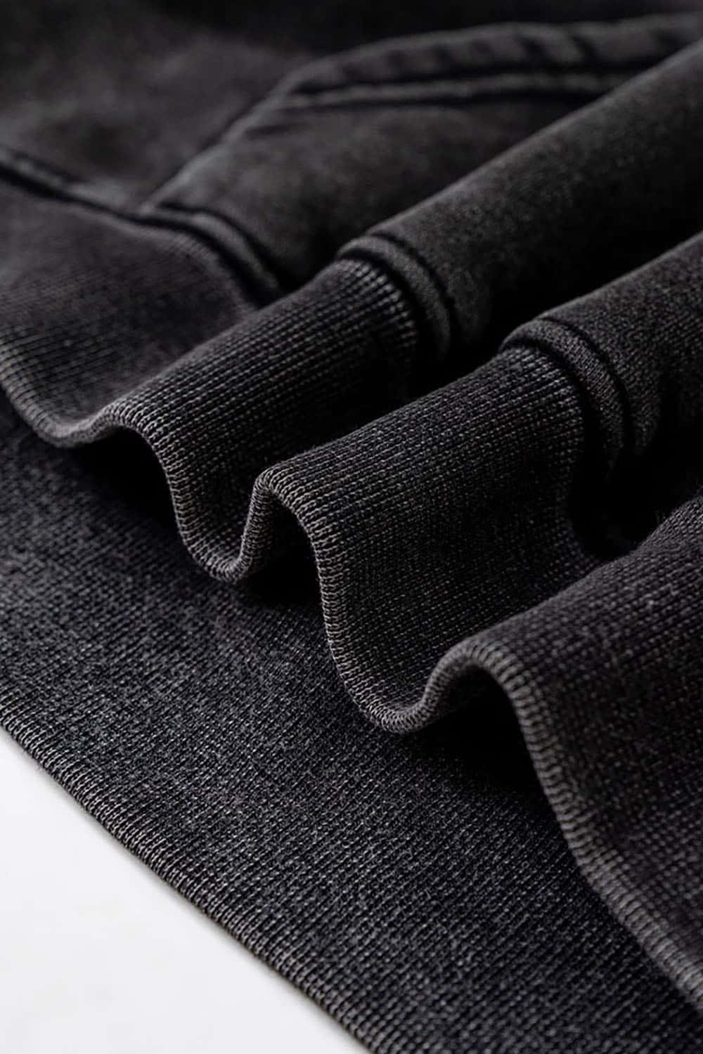 Vintage Washed Fleece-Lined Cropped Hoodie with Drop Shoulder Design