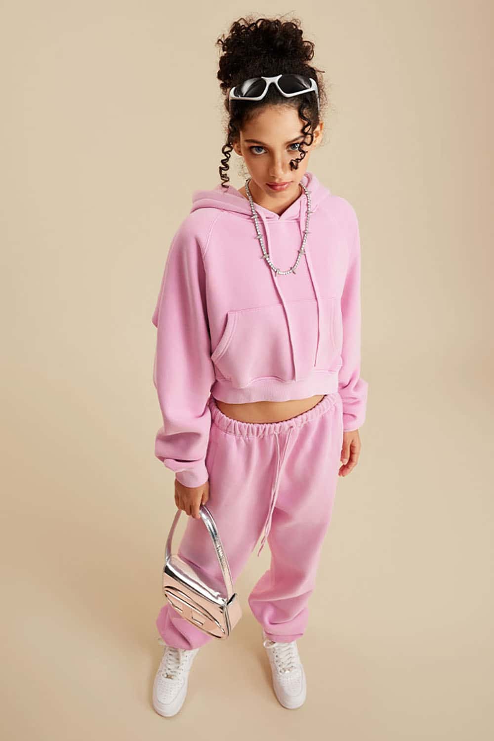 Vintage Washed Fleece-Lined Cropped Hoodie with Drop Shoulder Design