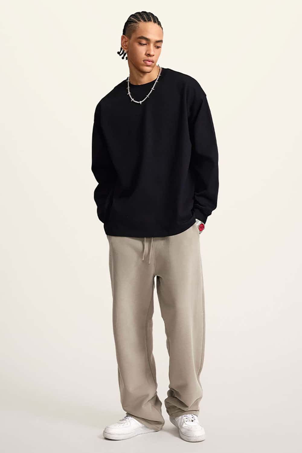 Heavyweight Basic Long Sleeve Solid Color Cotton Loose-Fit Plus Size T-Shirt