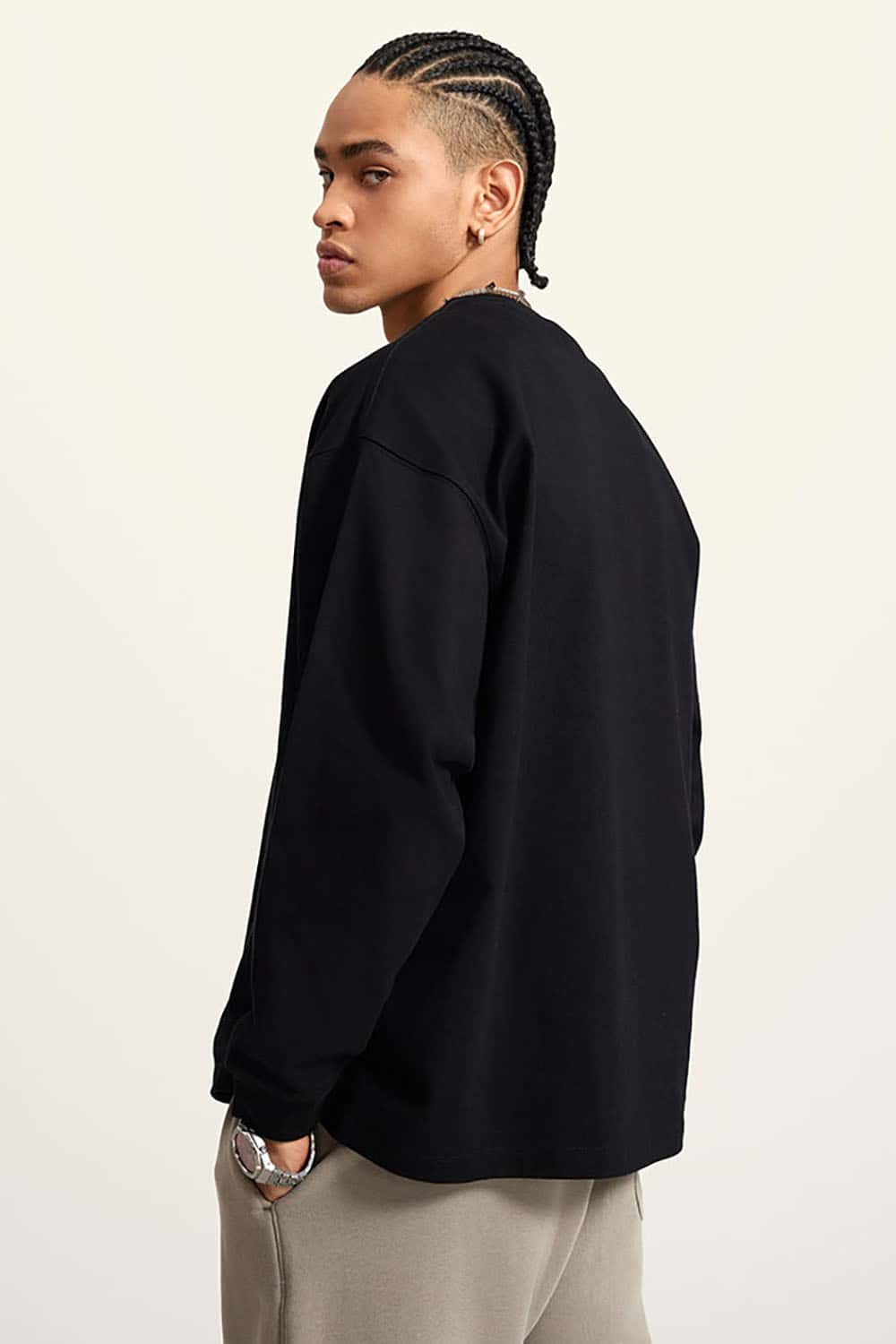 Heavyweight Basic Long Sleeve Solid Color Cotton Loose-Fit Plus Size T-Shirt