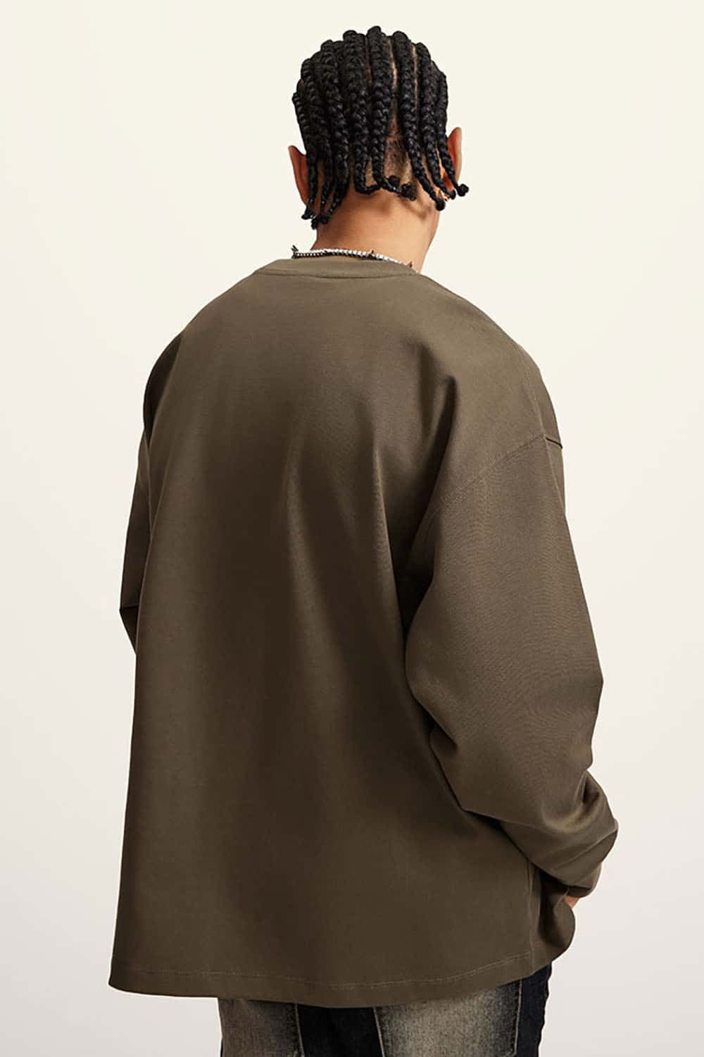 Heavyweight Basic Long Sleeve Solid Color Cotton Loose-Fit Plus Size T-Shirt