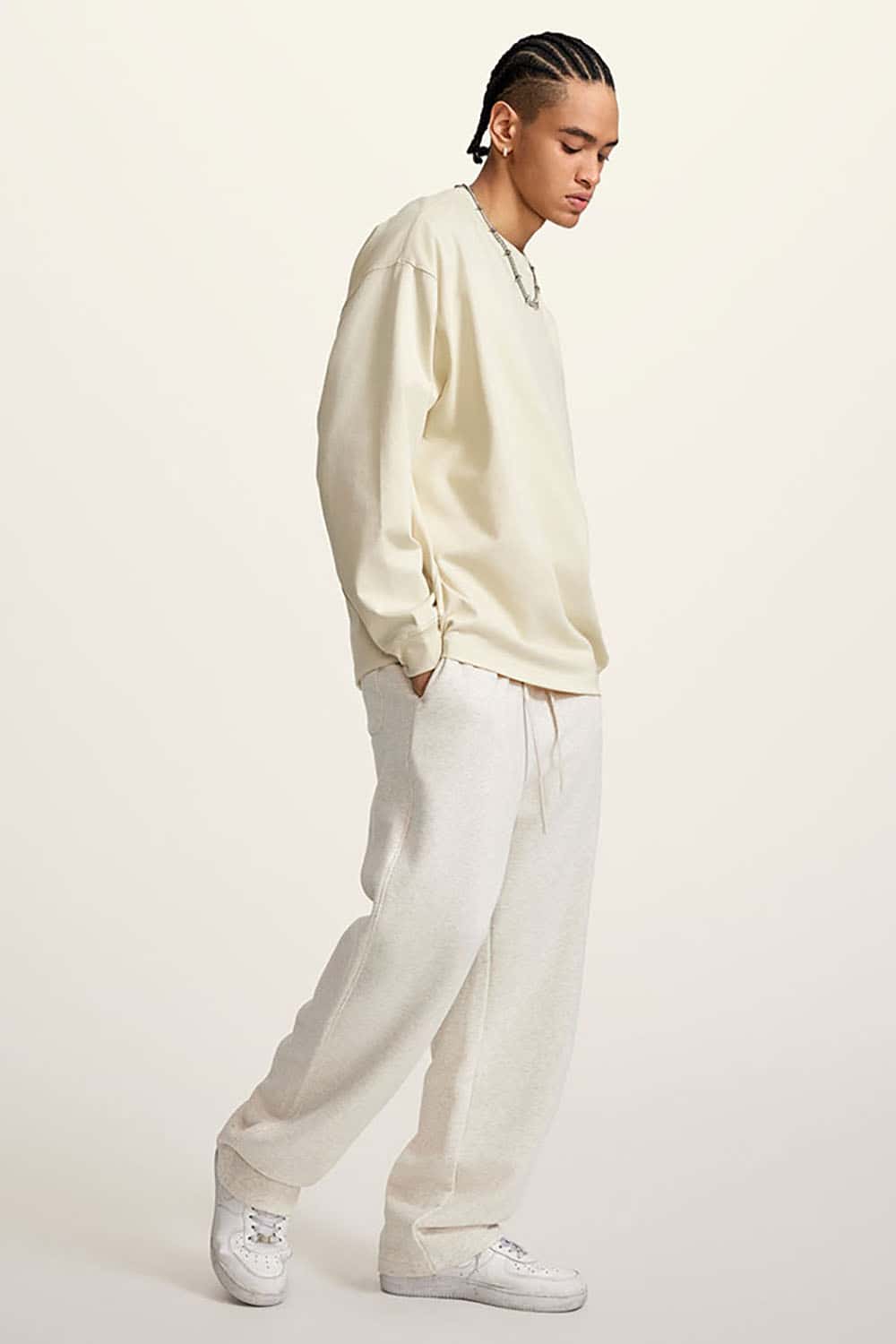 Heavyweight Basic Long Sleeve Solid Color Cotton Loose-Fit Plus Size T-Shirt