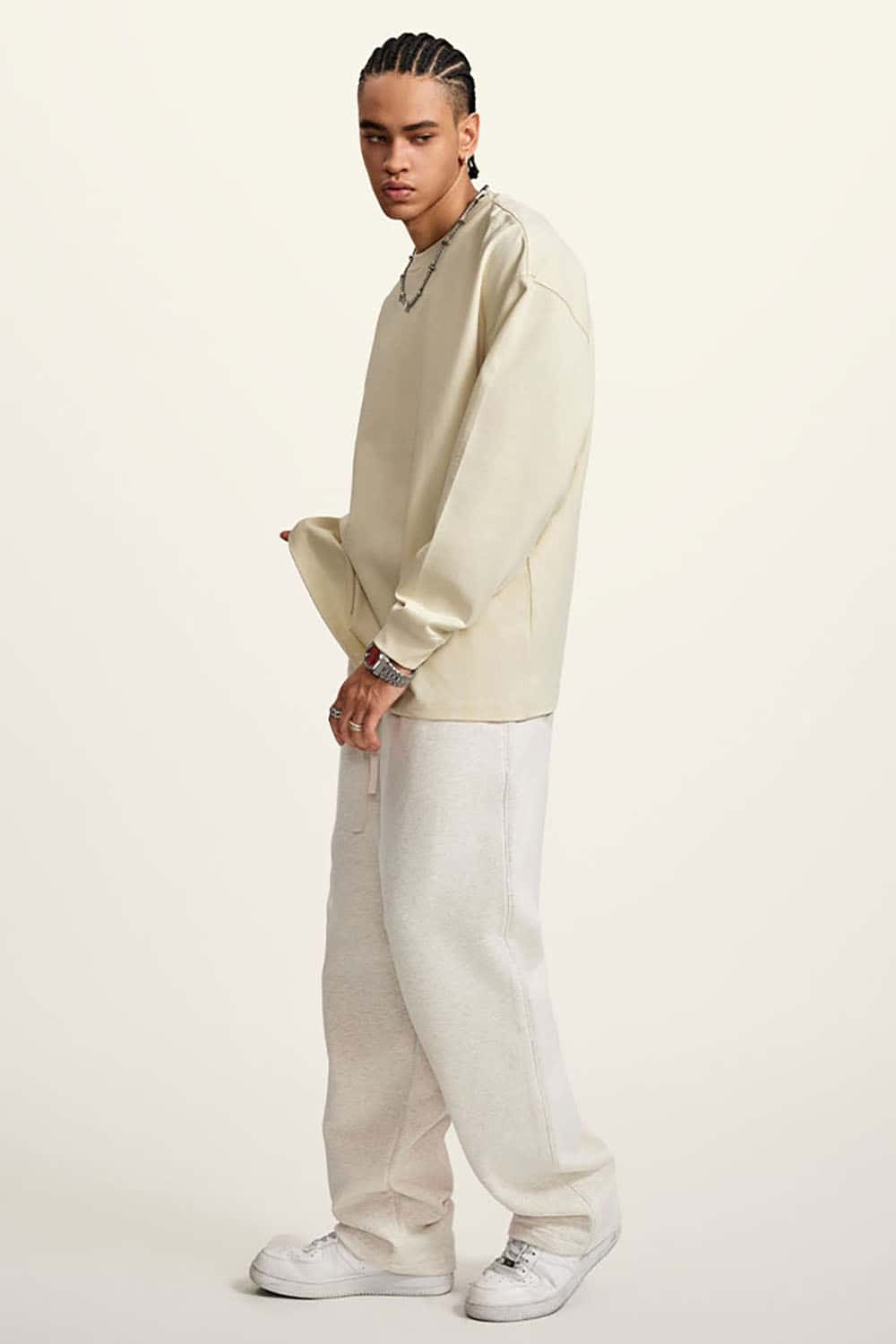 Heavyweight Basic Long Sleeve Solid Color Cotton Loose-Fit Plus Size T-Shirt