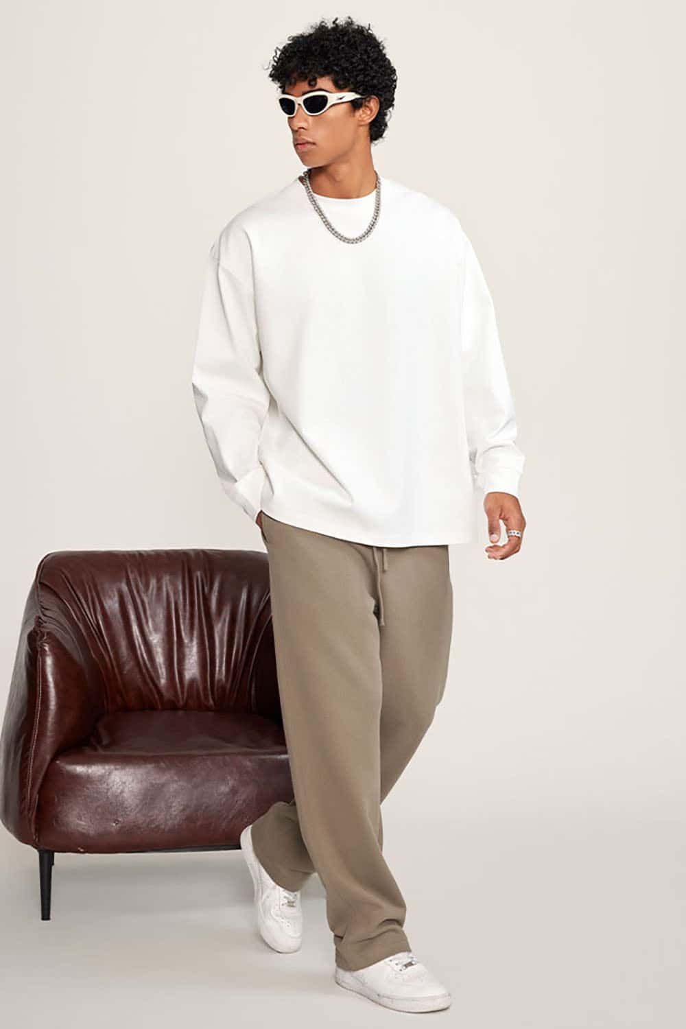 Heavyweight Basic Long Sleeve Solid Color Cotton Loose-Fit Plus Size T-Shirt