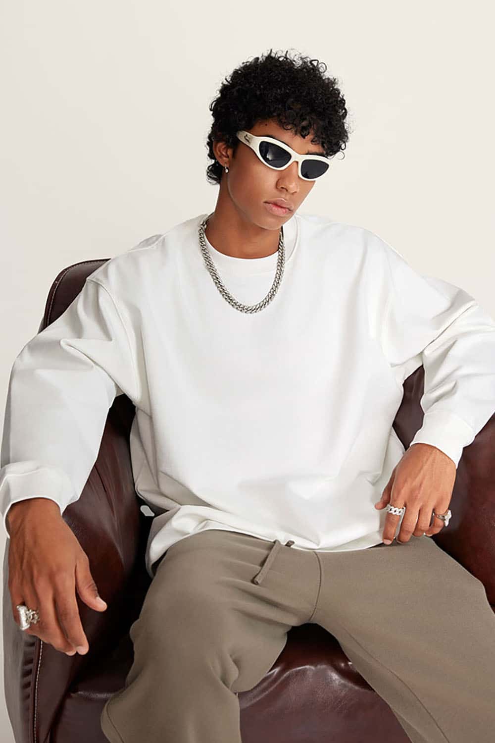 Heavyweight Basic Long Sleeve Solid Color Cotton Loose-Fit Plus Size T-Shirt