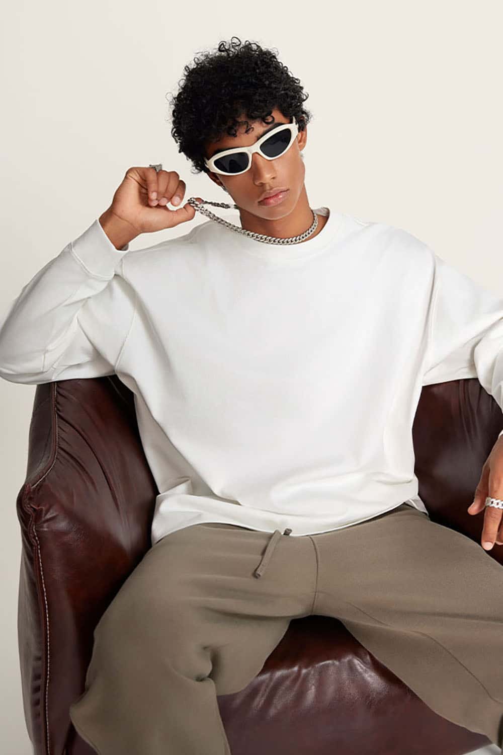 Heavyweight Basic Long Sleeve Solid Color Cotton Loose-Fit Plus Size T-Shirt